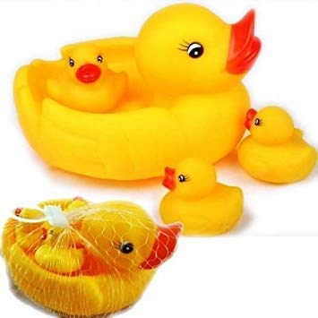 Doozie Gifts Duck Baby Bathing Rubber Squeaky , Floating Play Water Pool Tub Toys Chu Chu duck (Yellow) - 4 Pcs