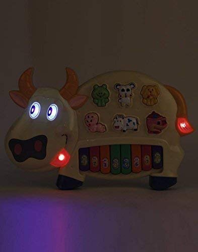 Doozie Gifts Plastic Cow Musical Piano with 3 Modes Animal Sounds, Flashing Lights & Wonderful Music, Multicolor