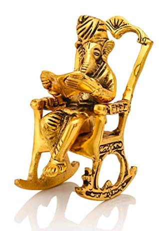 Doozie Gifts Metal Lord Ganesha Reading Ramayana Statue Hindu God Ganesh Sitting on Chair Idol Sculpture Home Office Gifts Decor Ganesha Metal Idol(Size: 5.5 Inches, Golden Finish)