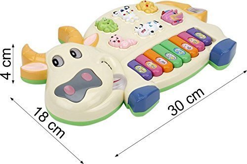 Doozie Gifts Plastic Cow Musical Piano with 3 Modes Animal Sounds, Flashing Lights & Wonderful Music, Multicolor