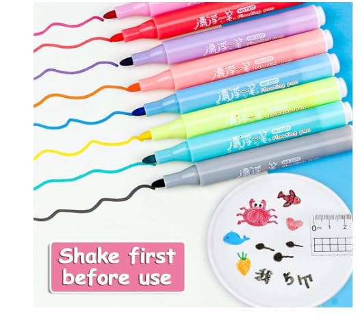 Doozie Gifts Pack of 8 Pcs Neon Color Water Based Ink Floating Pens Doodle Pen Playing Educational Toy Magical Painting Marker The Drawing Kit Set Toys Gifts