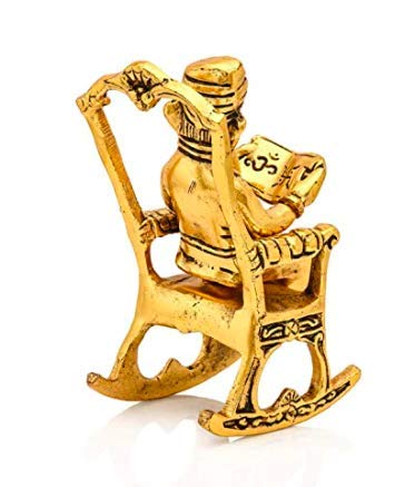 Doozie Gifts Metal Lord Ganesha Reading Ramayana Statue Hindu God Ganesh Sitting on Chair Idol Sculpture Home Office Gifts Decor Ganesha Metal Idol(Size: 5.5 Inches, Golden Finish)