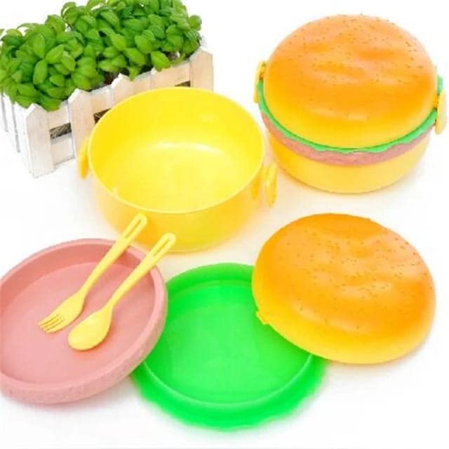 Doozie Gifts Burger Shape School Tiffin (Lunch) Box for Boys & Girls Leak Proof Plastic with Compartments(Birthday return Gift)