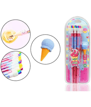 Doozie Gifts Stylish Pencils Stationary Kit - Pencil Set with Ice-Cream Shaped Erasers for Kids, Birthday Return Gift Stationary Set (Multicolour)