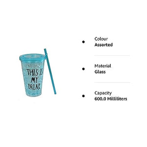 Acrylic Lid Freezing Gel Frosty Ice Mason Sipper Bottle Jar with Straw 600 ML Sipper Water and Drinks Tumbler Sipper with Straw for Girls, Kids and Boy (Assorted colour)