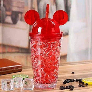 Doozie Gifts Mickey Sipper Vacuum Flask Water Bottle Mason Jar Sipper Bottle with Straw for Kids Glass Tumbler Gel Feezer Sipper