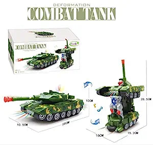 Doozie Gifts Army Tank Vehicle Deformation Robot Toy with Flashing Light & Realistic Military Sound | Tank with Bump & Go Action Toy- Multicolour