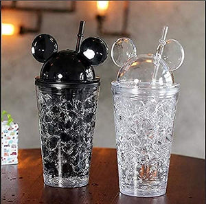 Doozie Gifts Mickey Sipper Vacuum Flask Water Bottle Mason Jar Sipper Bottle with Straw for Kids Glass Tumbler Gel Feezer Sipper