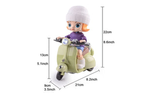 Doozie Gifts ABS Plastic Bump & Go Stunt Tricycle Toy with 3D Lights (Girl on Scooter)