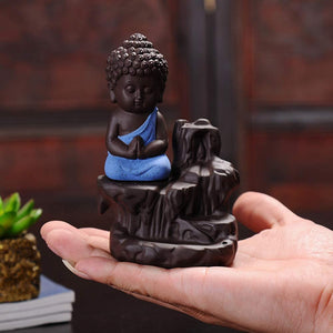 Doozie Gifts Meditating Buddha Monk Idol Backflow Smoke Conical Fountain Incense Stick Dhoop Batti Stand Holder with 10 Dhoop Cones