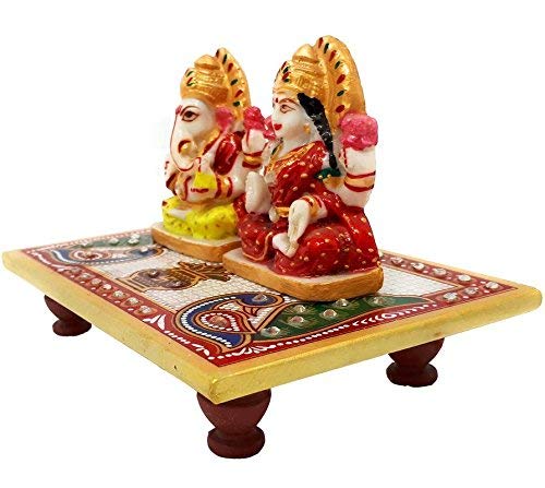 Doozie Gifts Laxmi Ganesh Marble Chowki with Minakari Work 6×4 inches Diwali Pooja Gifting Home Decor Item Multicolour