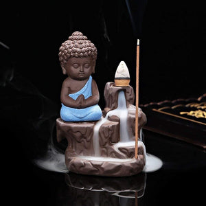 Doozie Gifts Meditating Buddha Monk Idol Backflow Smoke Conical Fountain Incense Stick Dhoop Batti Stand Holder with 10 Dhoop Cones