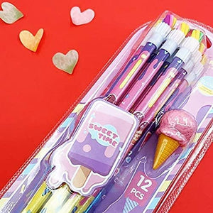 Doozie Gifts Stylish Pencils Stationary Kit - Pencil Set with Ice-Cream Shaped Erasers for Kids, Birthday Return Gift Stationary Set (Multicolour)