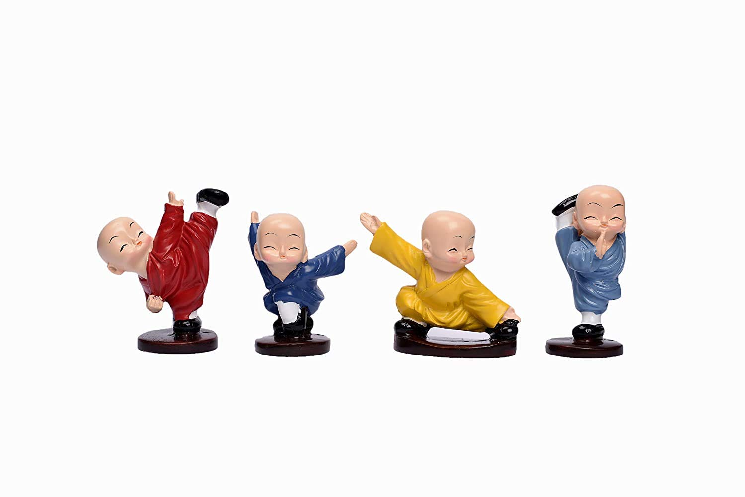 Doozie Gifts Baby Monk Kung-Fu Buddha Statue for Home Decor | Office | Car Dashboard Decorative Showpiece - 5 cm(set of 4) (Multicolour)