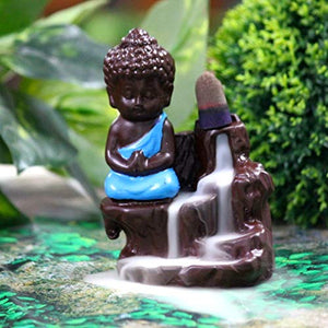 Doozie Gifts Meditating Buddha Monk Idol Backflow Smoke Conical Fountain Incense Stick Dhoop Batti Stand Holder with 10 Dhoop Cones