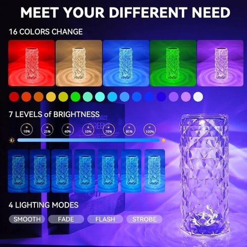 16 Colors Diamond Table Lamp Crystal Touch Control Color Changing Light Romantic