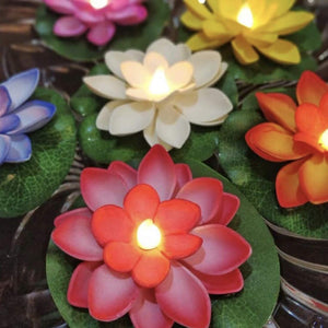 Lotus Flower Water Floating Sensor Led Smokeless Tea Light Candles Unbreakable for Outdoor and Indoor Festival Decoration