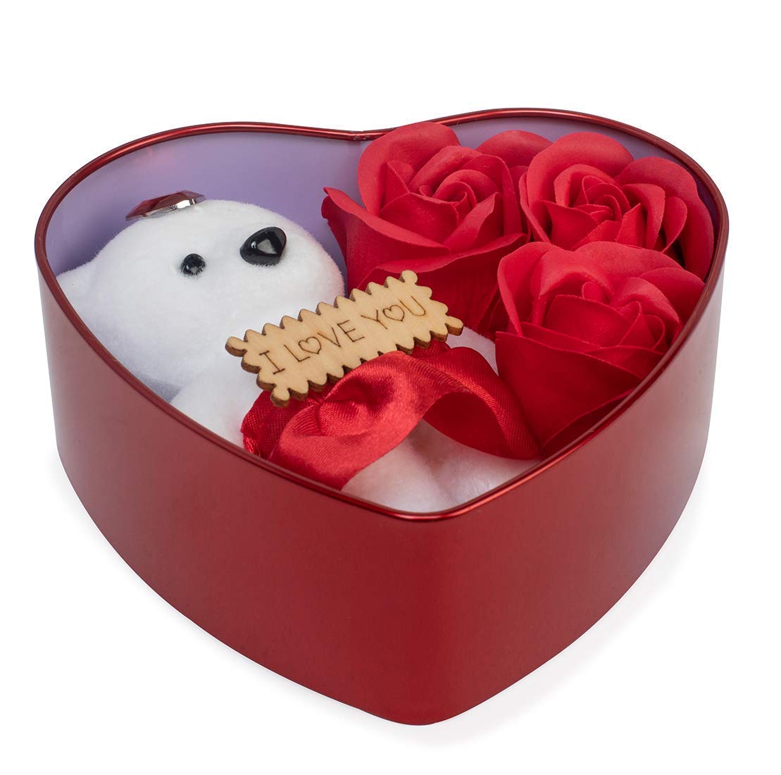 Doozie Gifts Valentine Gifts for Girlfriend/Wife Artificial Red Rose, Teddy Bear, Heart Box