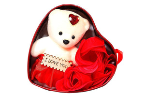 Doozie Gifts Valentine Gifts for Girlfriend/Wife Artificial Red Rose, Teddy Bear, Heart Box