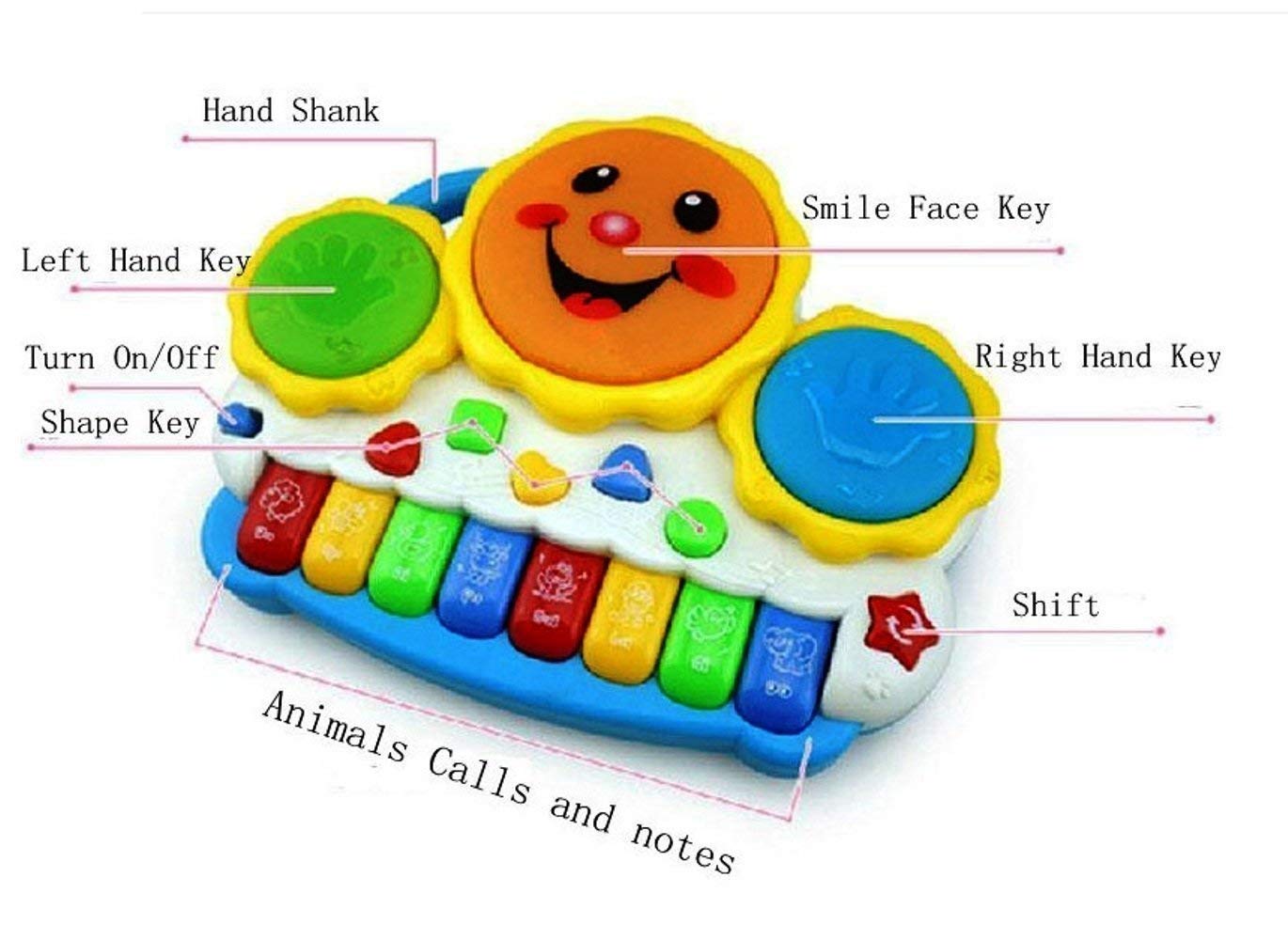 Doozie Gifts Drum Keyboard Musical Plastic Toys With Flashing Lights - Animal Sounds And Songs, Multi Color