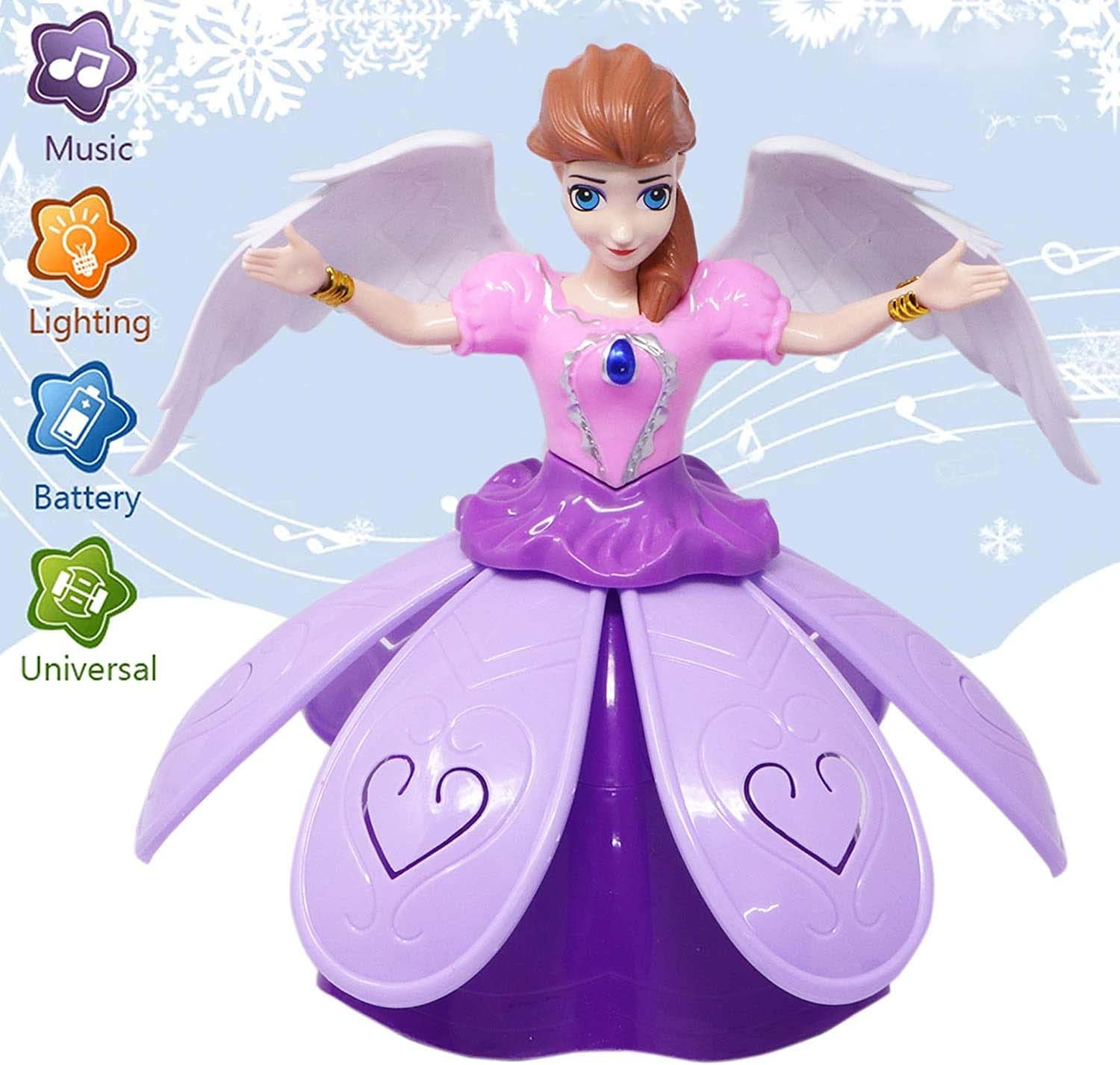 Doozie Gifts Angel Girl Dancing Doll Princess Musical 360 Degree Rotating Flashing Lights with Musical Toy for Kids