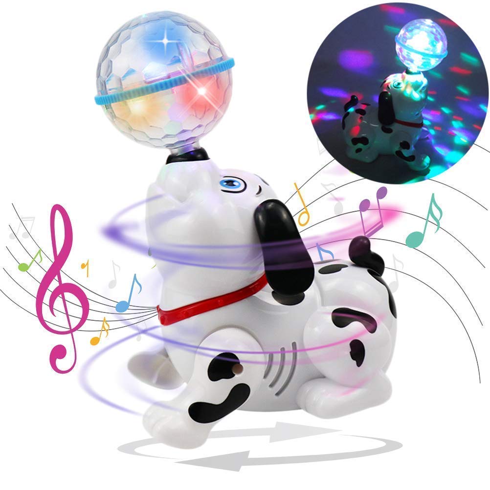 Doozie Gifts Bump and Go Dancing Dog with Music, Flashing Lights - Sound & Light Toys for kids