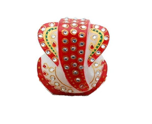 Doozie Gifts Marble Ganesh Chowki/Meenakari Work Lord Ganesh Marble Pooja Chowki (White) (Multi Color)