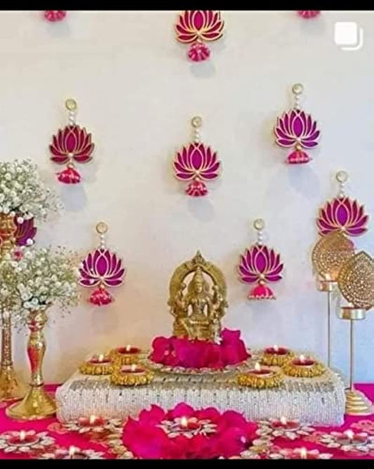 Handmade Wall Decor Loutus with Ball Style Hanging for Home Decor,Diwali Decor,Wedding and All Festival Decor 10pcs