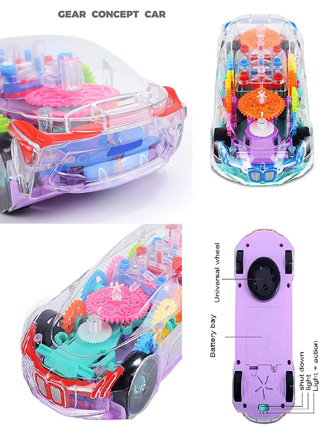 Doozie Gifts Concept Musical and 3D Lights Kids Transparent Car, Toy for 2 to 5 Year Kids Baby Toy, Multicolour