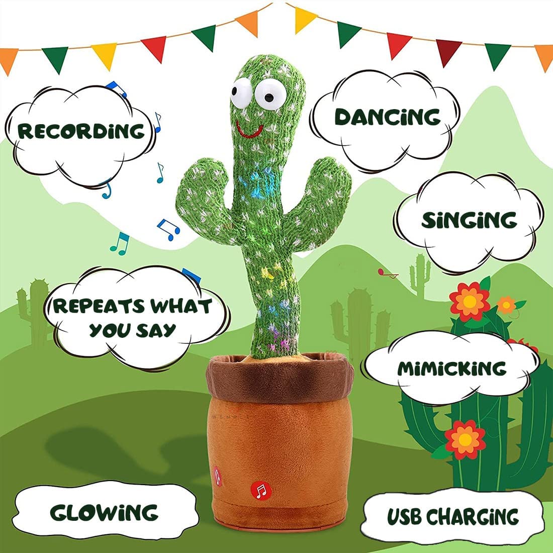 Doozie Gifts Dancing Cactus Toys Can Sing Wriggle & Singing Recording Repeat What You Say Funny Education Toys for Children Playing Home Decor Items for Kids