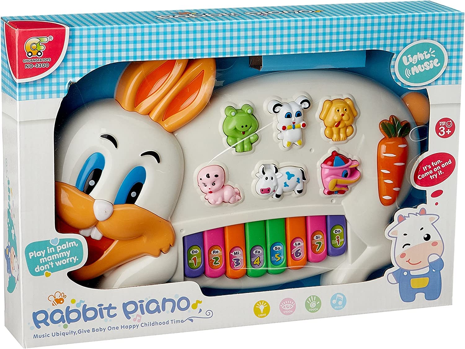 Doozie Gifts Rabbits Musical Piano with 3 Modes Animal Sounds, Flashing Lights & Wonderful Music,Plastic(multicolor)