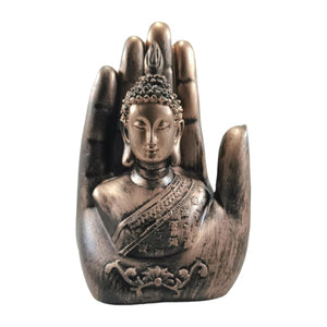 Resin Handmade Palm Buddha(White) Idol for Home Decor; Decoration Statue Showpiece; Good Luck Gift,Hath/Hand Budha(9cm x 7cm x 17cm)