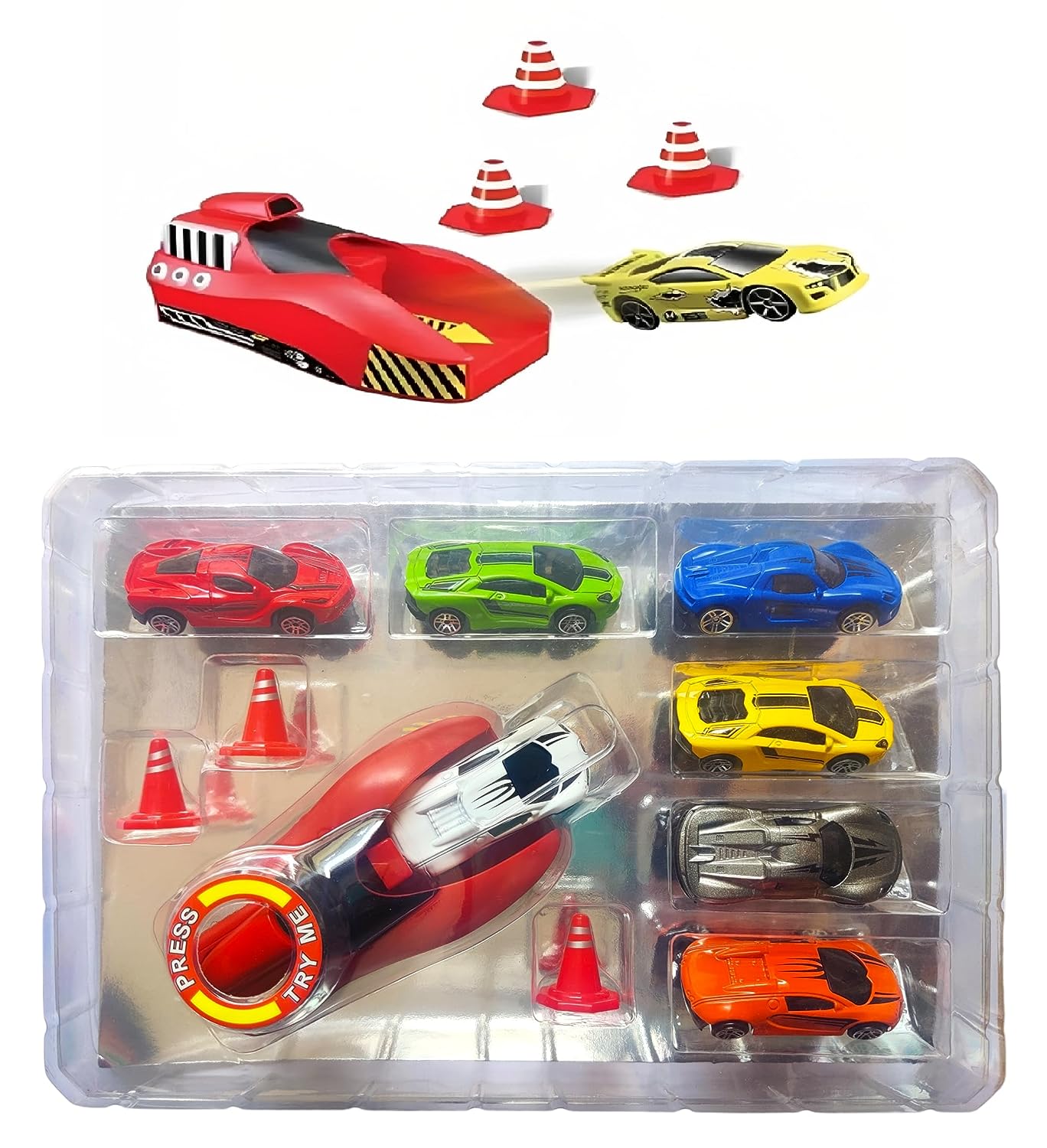 Doozie Gifts Toy Rapid Launcher Play Set with 7 Die-Cast Metal Racing Cars for Kids