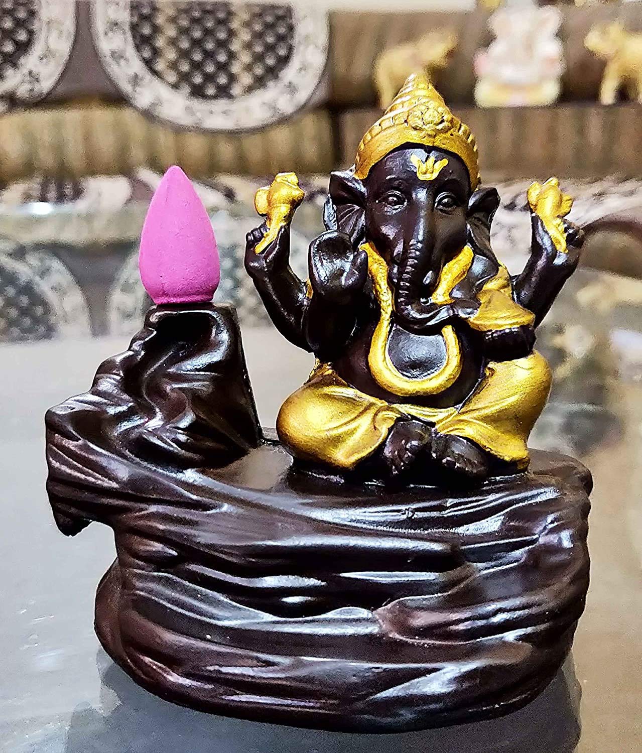 Doozie Gifts Handcrafted Lord Ganesha Smoke Backflow Cone Incense Holder Decorative Showpiece with 10 Free Smoke Backflow Scented Cone Incenses