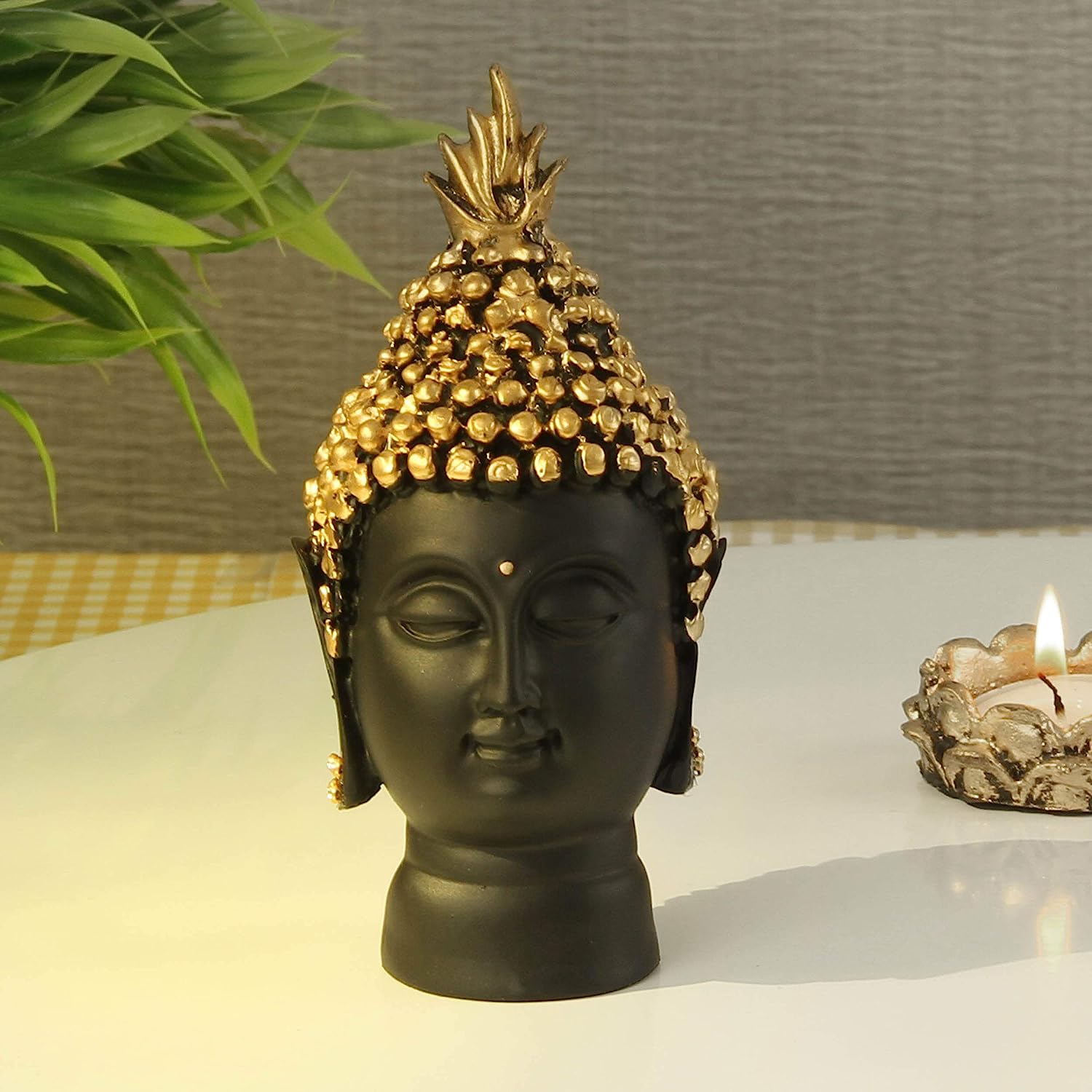 Doozie Gifts Resin Buddha Head Statue - Decorative Buddha Idol for Home Living Room Table Decoration Gifts (Golden, 13.7 cm X 6.3 cm)