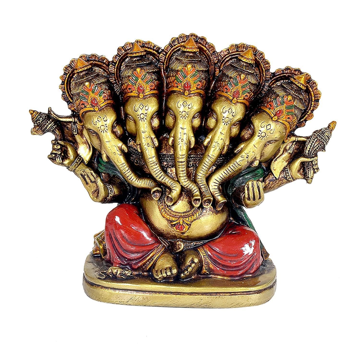 Doozie Gifts Panchmukhi Lord Ganesha Ganesh Ganpati Idol Statue Murti for Decoration and Pooja Gifting in Resin, Height : 5 inch