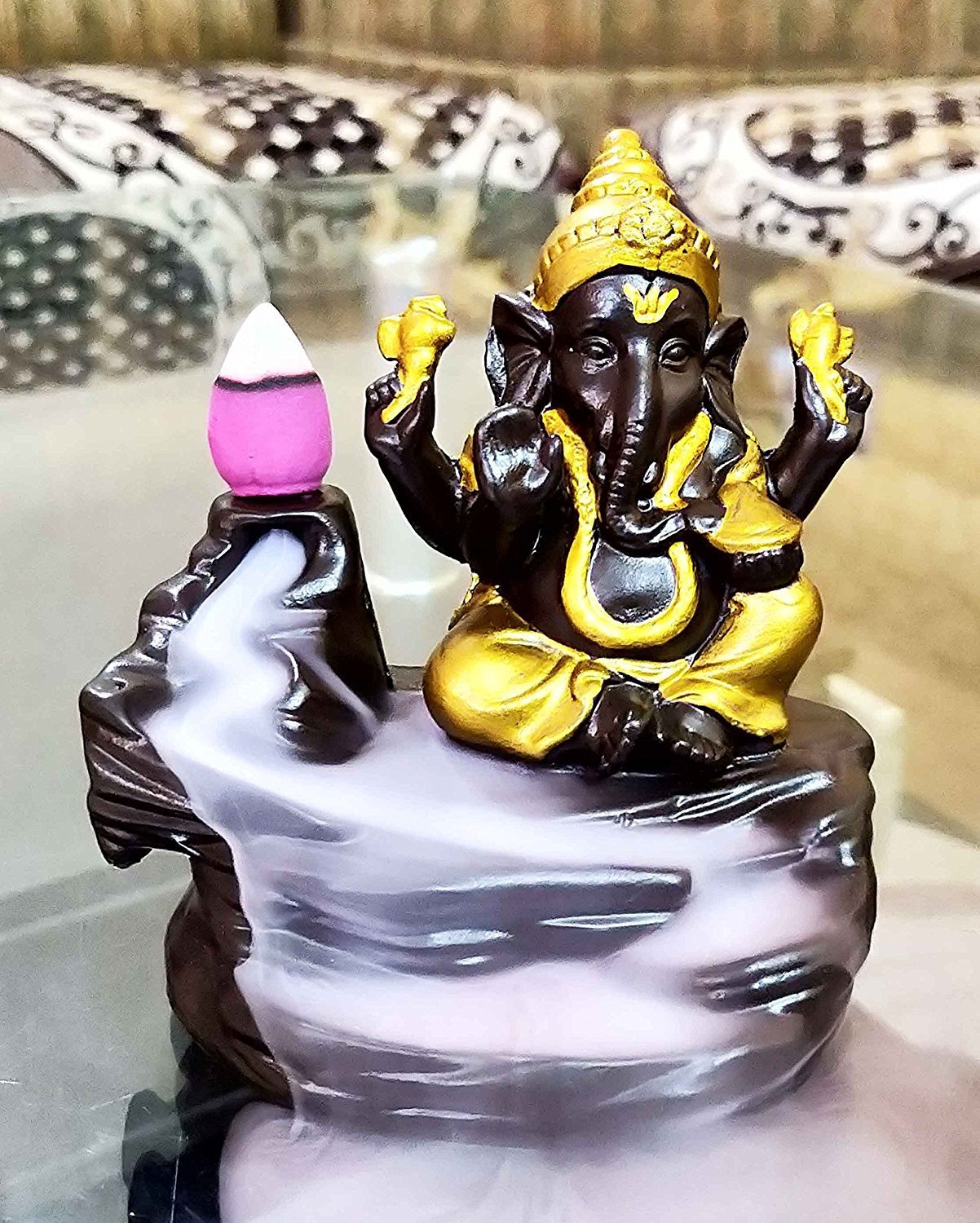 Doozie Gifts Handcrafted Lord Ganesha Smoke Backflow Cone Incense Holder Decorative Showpiece with 10 Free Smoke Backflow Scented Cone Incenses