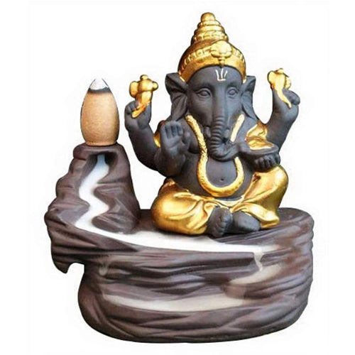 Doozie Gifts Handcrafted Lord Ganesha Smoke Backflow Cone Incense Holder Decorative Showpiece with 10 Free Smoke Backflow Scented Cone Incenses