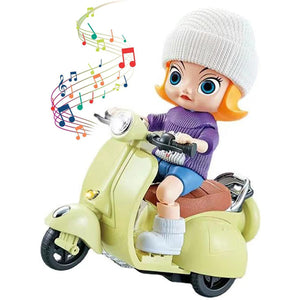 Doozie Gifts ABS Plastic Bump & Go Stunt Tricycle Toy with 3D Lights (Girl on Scooter)