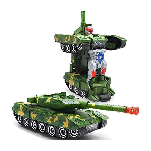 Doozie Gifts Army Tank Vehicle Deformation Robot Toy with Flashing Light & Realistic Military Sound | Tank with Bump & Go Action Toy- Multicolour