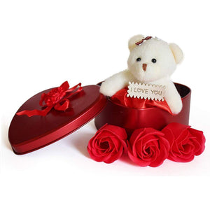 Doozie Gifts Valentine Gifts for Girlfriend/Wife Artificial Red Rose, Teddy Bear, Heart Box