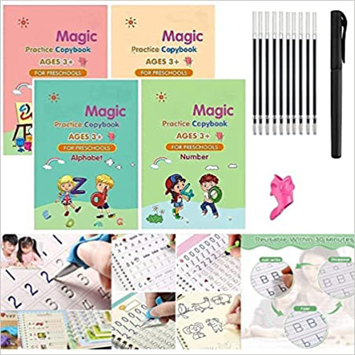 Doozie Gifts Set of 4 Magic Writing & Drawing Books Kit Calligraphy Books for kids Alphabets for Kids Learning Handwriting Practice Copybook for Kids With Pen set for Preschooler Gift