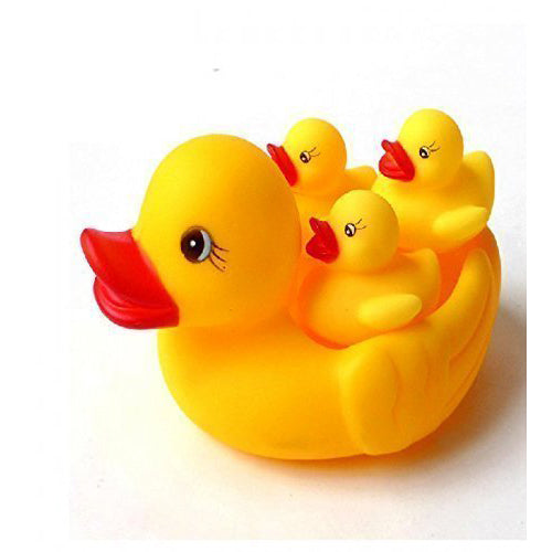 Doozie Gifts Duck Baby Bathing Rubber Squeaky , Floating Play Water Pool Tub Toys Chu Chu duck (Yellow) - 4 Pcs