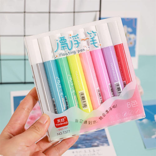 Doozie Gifts Pack of 8 Pcs Neon Color Water Based Ink Floating Pens Doodle Pen Playing Educational Toy Magical Painting Marker The Drawing Kit Set Toys Gifts