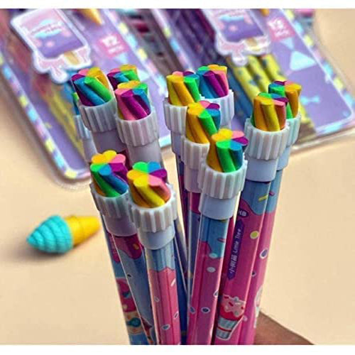 Doozie Gifts Stylish Pencils Stationary Kit - Pencil Set with Ice-Cream Shaped Erasers for Kids, Birthday Return Gift Stationary Set (Multicolour)