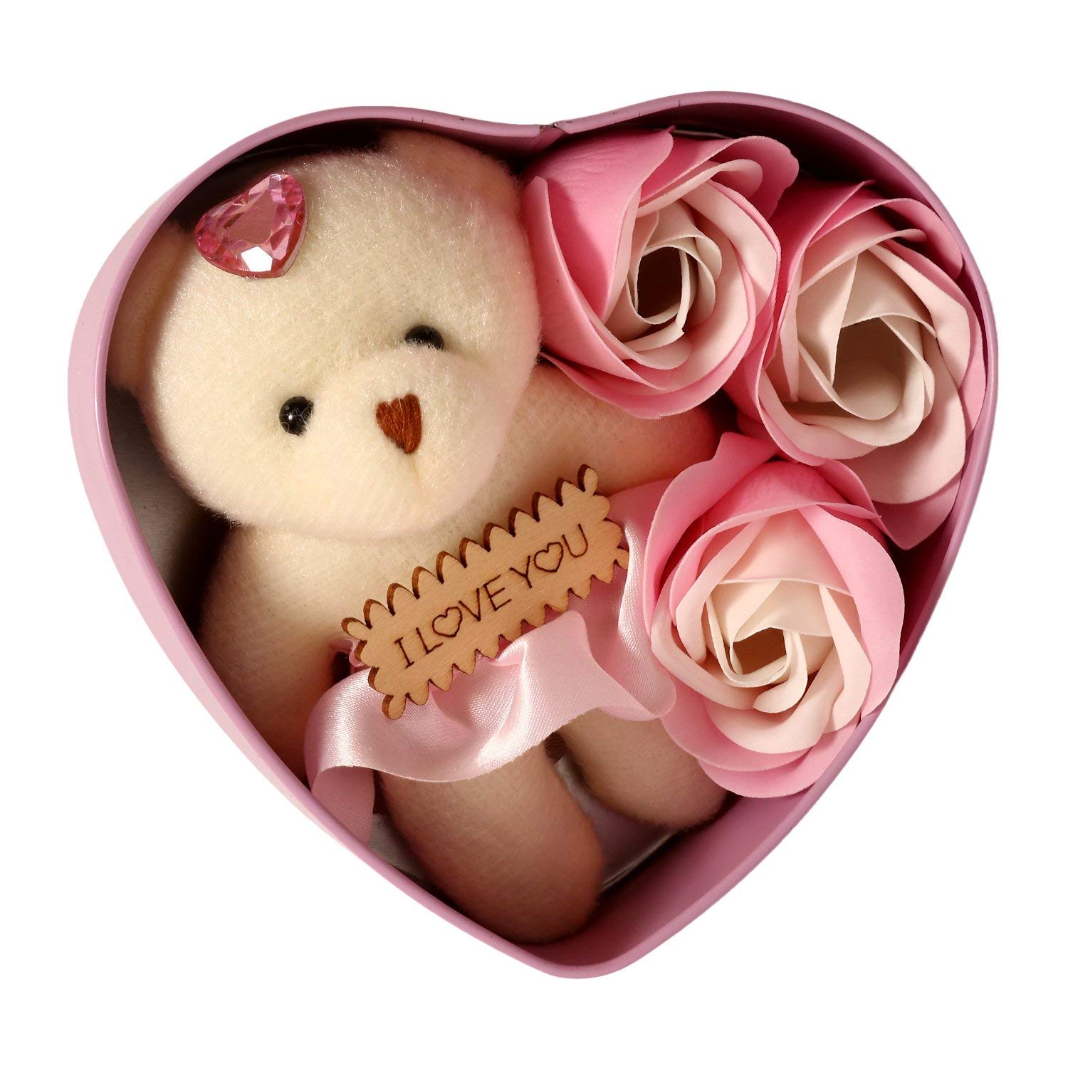 Doozie Gifts Valentine Gifts for Girlfriend/Wife Artificial Red Rose, Teddy Bear, Heart Box